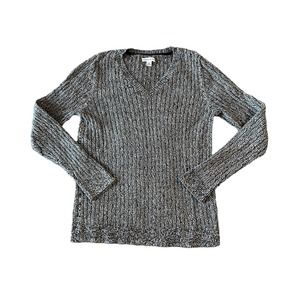 🛍️ Croft & Barrow Black White V-Neck Sweater Womens Size M